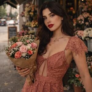 Y2K Coquette Dusty Rose Lace Mini Dress Lana Del Rey Romantic Open Back Tobi M